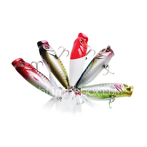 Hard Bait Popper 60mm 10g Water Surface Fishing Lure with Lure Box (5pcs)