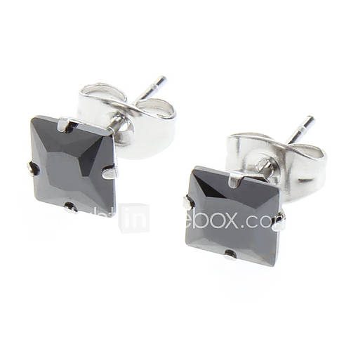 Square Stainless Steel Black Diamond Earrings