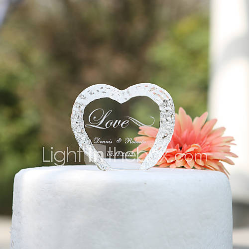 Personalized Crystal Heart Wedding Cake Topper