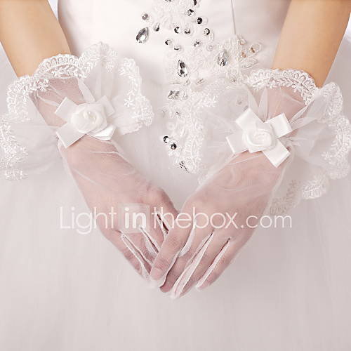 Fashion Tulle/Satin Fingertips Wrist Length Wedding/Evening Gloves