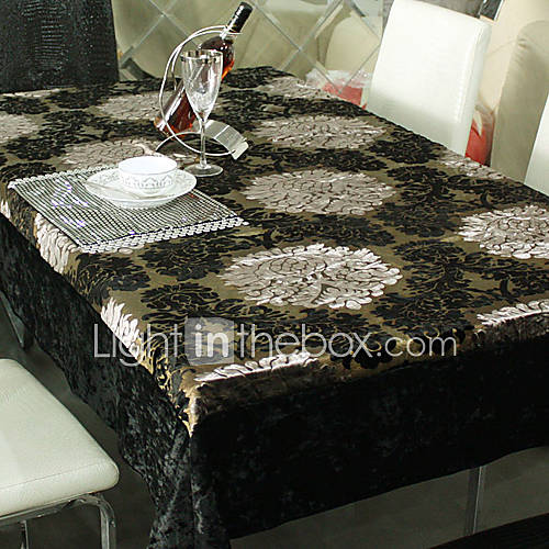 Luxurious Floral Pattern Black Velet Table Cloth