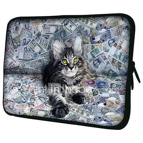 Lovely Cat And MoneyPattern Nylon Material Waterproof Sleeve Case for 11/13/15 LaptopTablet