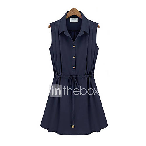 Womens Drawstring Waist Pleated Dress