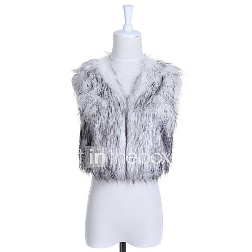 Collarless Faux Fur Casual/Party Vest