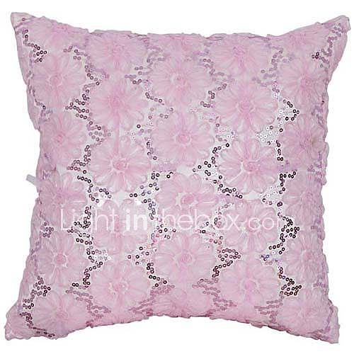 Traditional Pink Floral Polyester Decorative Pillow Cover