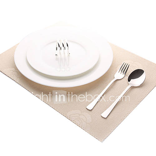 Set of 4 Beige Floral Polyester Placemats