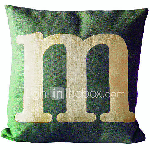 English Letter M Cotton/Linen Decorative Pillow Cover