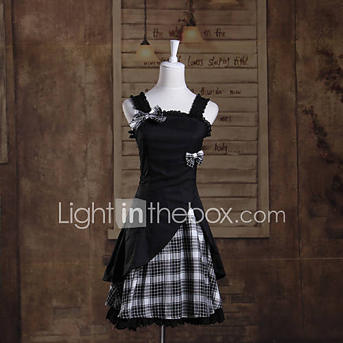 Sleeveless Short Black Check Pattern Cotton Sweet Lolita Dress