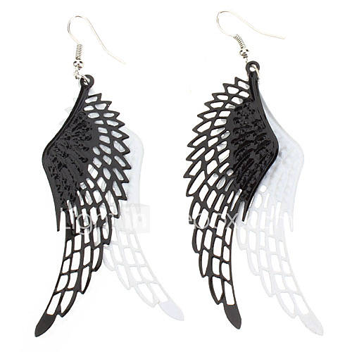 Black And White Wings Alloy Earrings