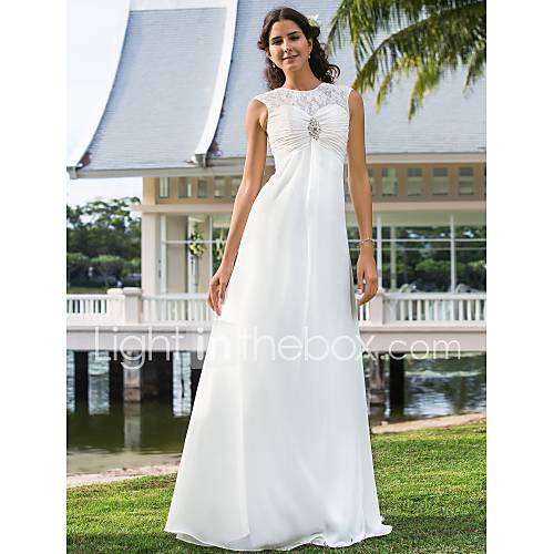 Free Custom measurements Sheath/Column Jewel Floor length Chiffon Wedding Dress