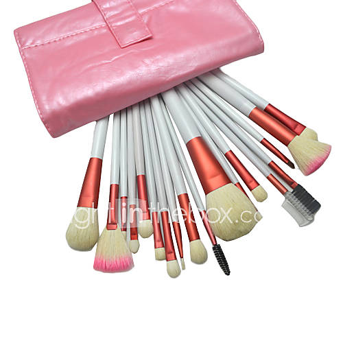 18Pcs Professional High Quality Pink Cosmetic Brush with Free Leather Case