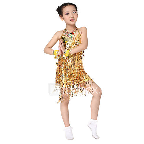 Performance Dancewear Polyester with Sequins Latin Dance Dress For Children