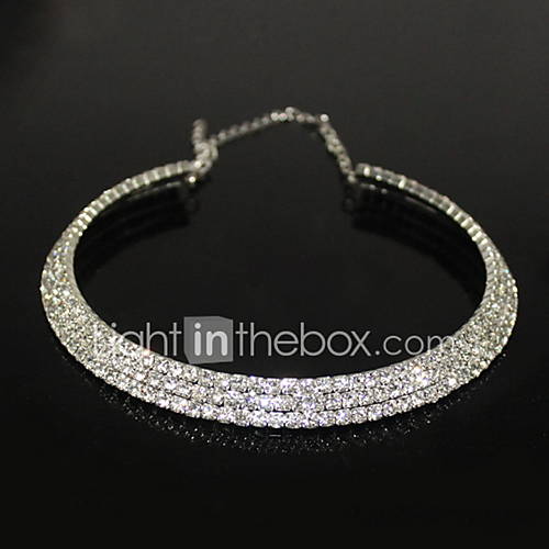 Silver Plated Alloy Three row Zircon Pattern Necklace