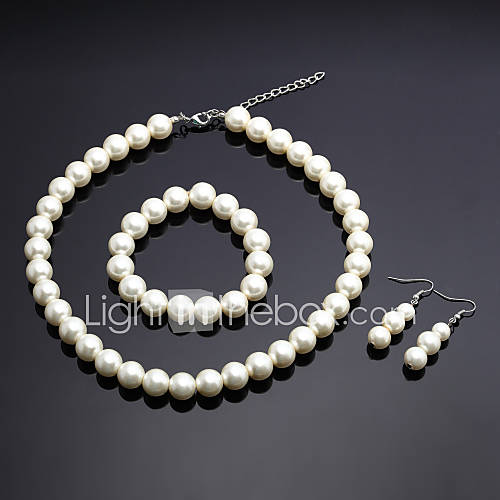 Ivory Alloy And Imitation Pearl Jewelry Set Including Necklace And Earrings