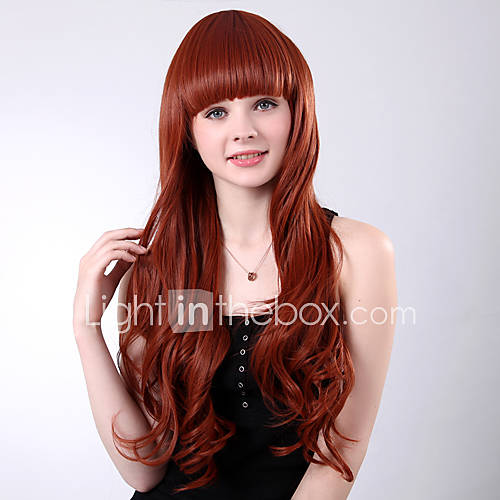 Capless Long Red Curly High Quality Synthetic Full Bang Wings