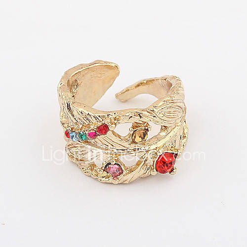 Gold Plated Alloy Zircon Leaf Pattern Opening Ring (Assorted Colors)