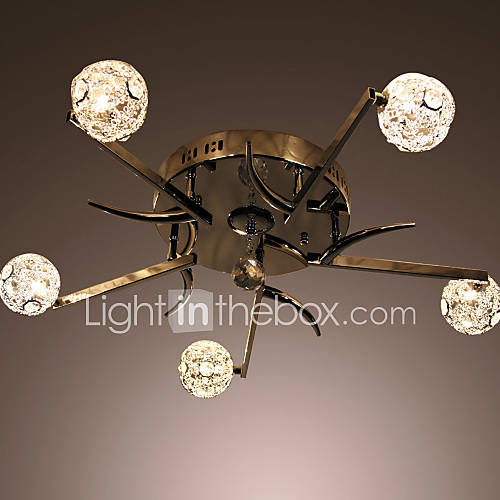 50W Artistic Modern Flush Mount with 5 Lights and Spring Globe Shades in Reaphook Feature