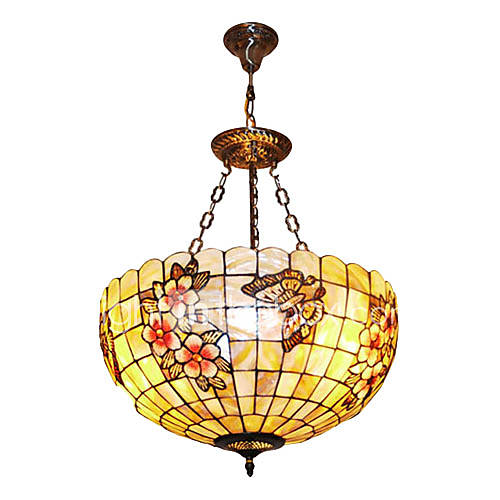 120W Tiffany Pendant Light with Colorful Nature Shell Material Integrated Shade(Chain Adjustable)