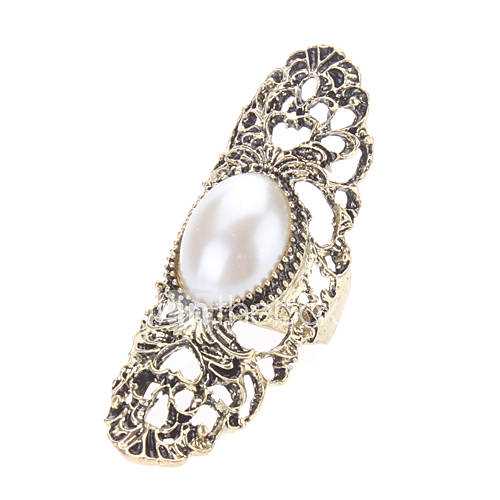 Personality Exaggerated Hollowing Carved Pearl Joint Ring