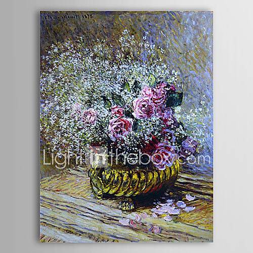 Famous Oil Painting Flowers in a Pot (also known as Roses and Babys Breath) by Claude Monet