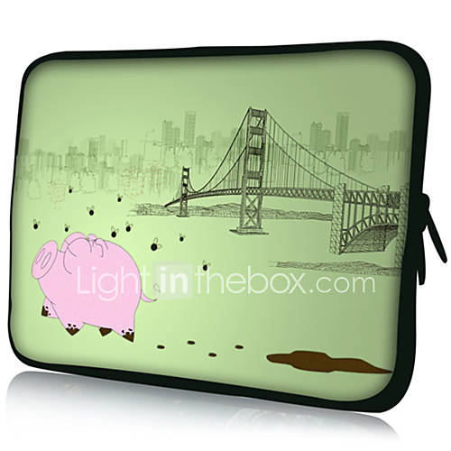 Pig And SceneryPattern Nylon Material Waterproof Sleeve Case for 11/13/15 LaptopTablet