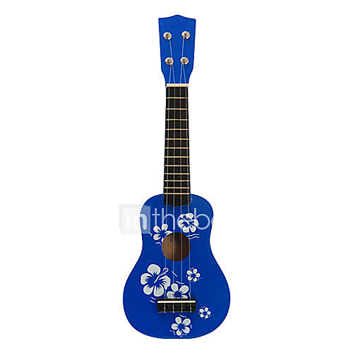 Kids Flower Pattern Plywood Soprano Ukulele(Blue)