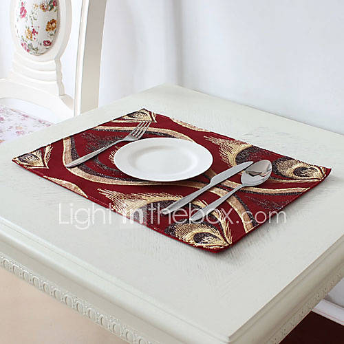 Set of 4 European Style Golden Poly Silk Red Jacquard Placemat