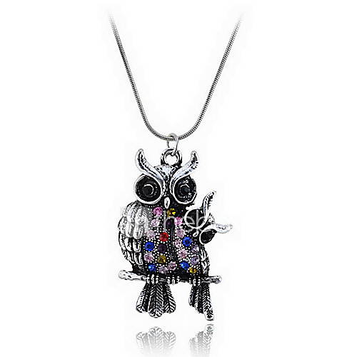 Fashion Multi Color Mother and Baby Owls Pendant Necklace