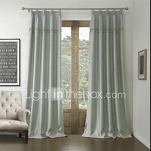 (One Pair Double Pleated Top) Neoclassical Jacquard Geometric Energy Saving Curtain