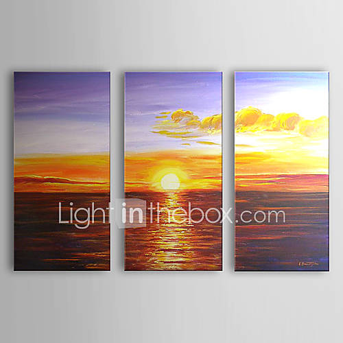 Hand Painted Oil Painting Landscape Sea and Sunrise with Stretched Frame Set of 3 1307 LS0336