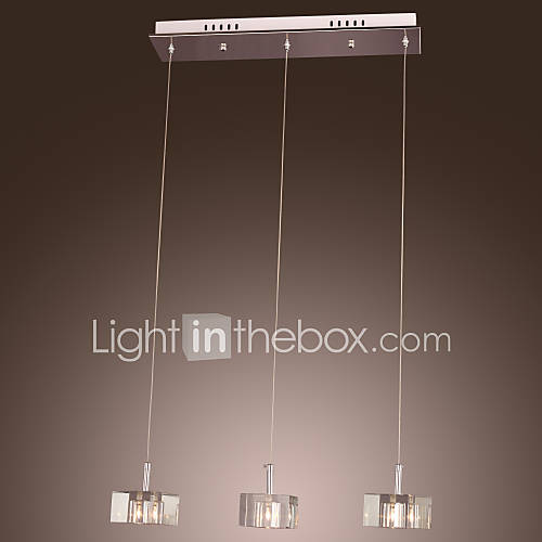 120W Minimalist Modern Pendant Light with 3 Lights and Crystal Cubic Shade