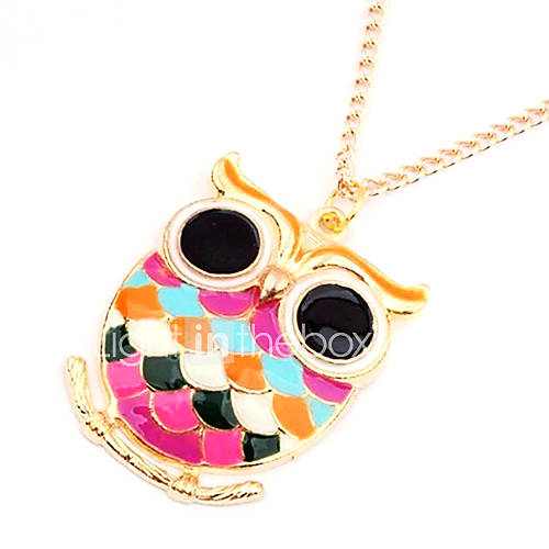 Cute Gold Plated Alloy Acrylic Owl Pattern Necklace(Pink)