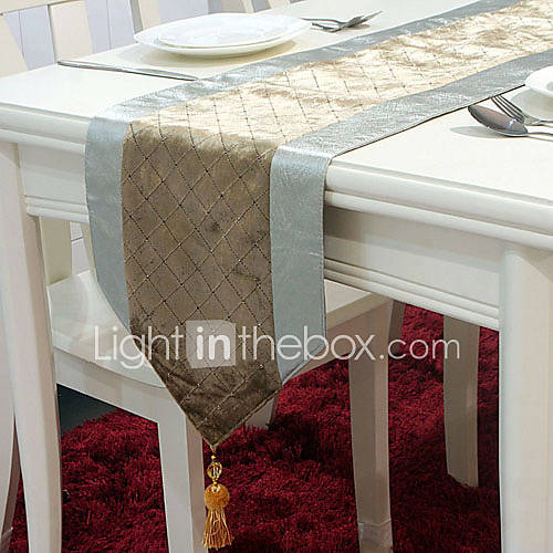 Classical Silver Satin Faux Suede Table Runner