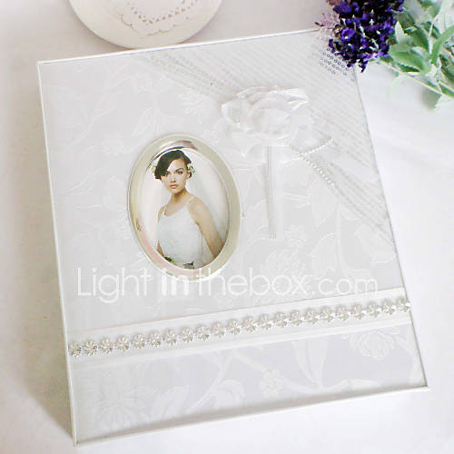 Elegant White Wedding Photo Album with Oganza Flower
