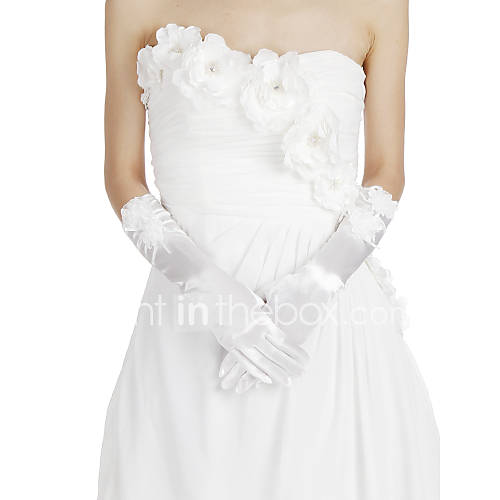 Nice Satin Fingertips Elbow Length Wedding/Evening Gloves With Flowers