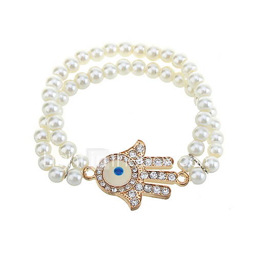 Fashion Crystal Evil Eye Hand Charm Pearl Bracelets