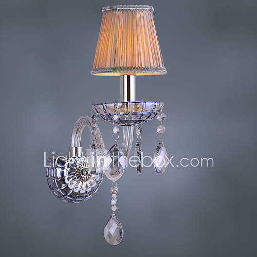 Artisitc Wall Light with Fabric Shade Water Blue Crystal Chandelier Feature