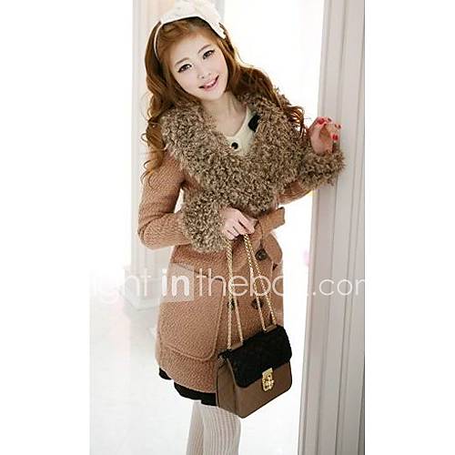 Womens Woolen CollarCuff Double Breast Suitable Coat