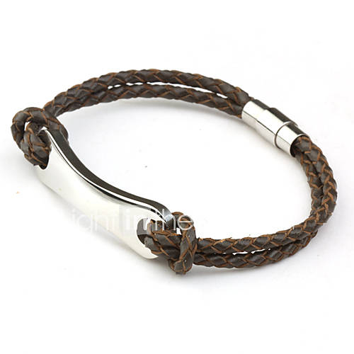 Titanium Steel Coffee Double chain Leather Woven Bracelet