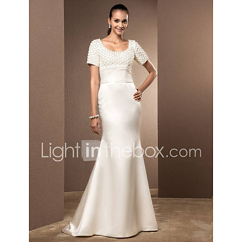 Trumpet/Mermaid Scoop Court Train Satin And Lace Wedding Dress