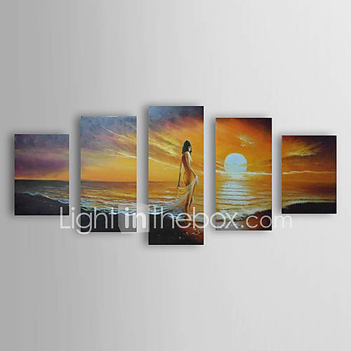 Hand Painted Oil Painting Landscape Sea with Stretched Frame Set of 5 1306 LS0317