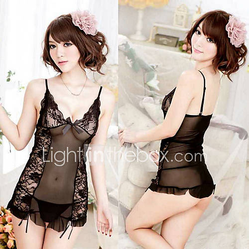 Lace Splicing Mesh Straped Babydoll