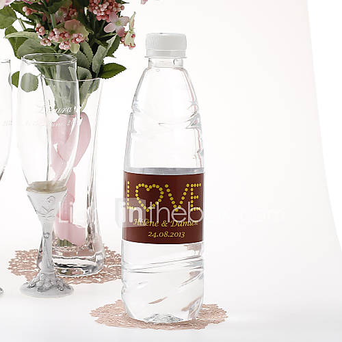 Personalized Water Bottle Sticker   Love (Brown Yellow/Set of 15)