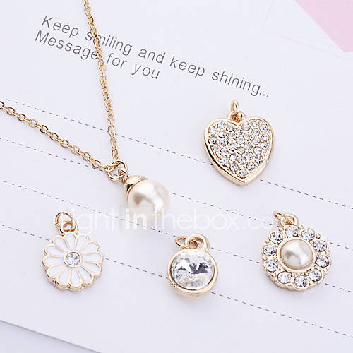 Flower Pearl Rhinestone Short Necklace Set(5PCS Pendant 1PCS Chain)