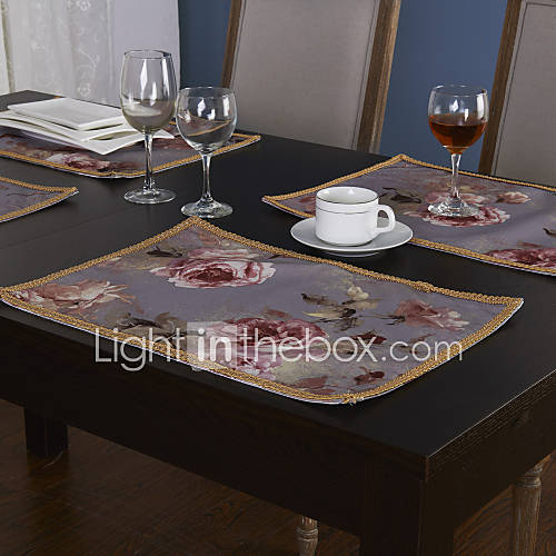 Set Of 4 Country Floral Polyester Multi color Placemats