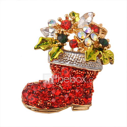 Unique Gold Plated Alloy With Rhinestone Christmas Shoe Shaped Brooch