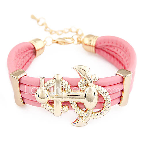 Gold Plated Alloy Anchor Pattern Leather Bracelet(Assorted Colors)
