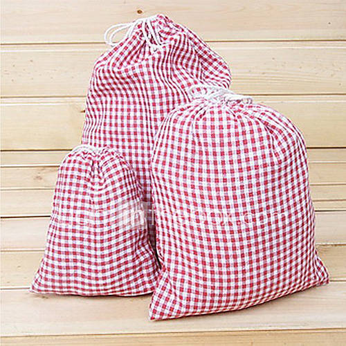 Size Handmade Linen Check Pattern Storage Bag 1PCS