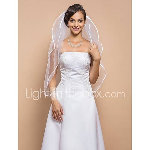 Gorgeous Two tier Elbow Veil With Ribbon Edge Pearls(More Colors)