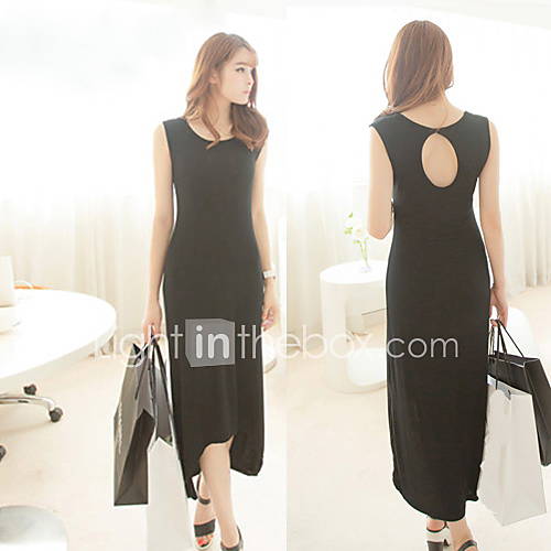 Womens Round Collar Cut Out Asym Hem Maxi Dress